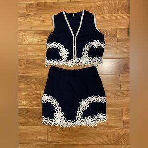 2 Piece Set Sleeveless Top and Skirt with White Floral Trim